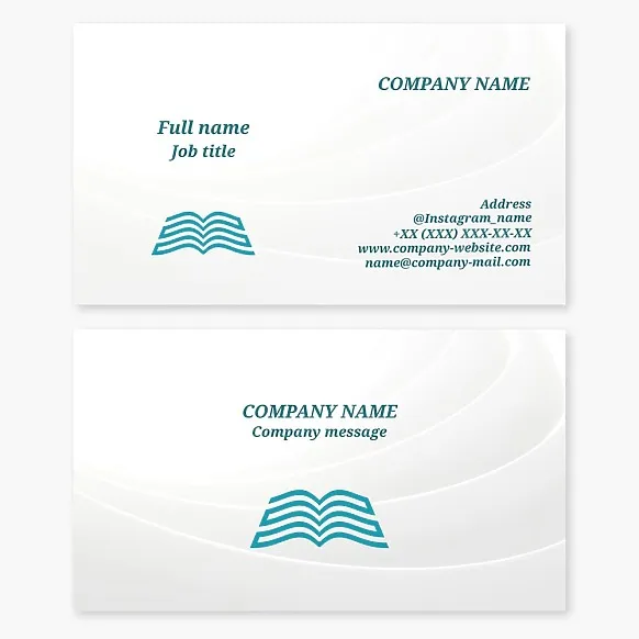 Business card template with abstract book logo. Library, reading room, bookstore.