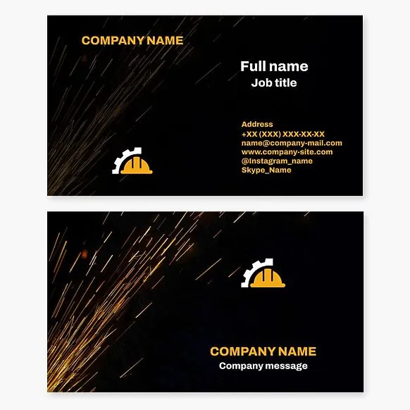 Business card template. Mechanical engineering company. Manufacturing and repair of equipment and machinery.