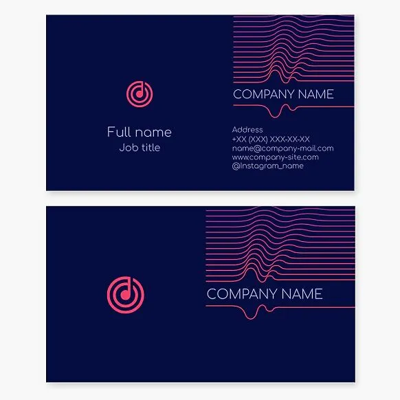 Business card template. Musical note, audio waves. Recording studio. Letter O.
