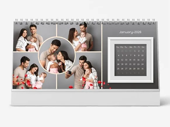 Desk Calendar Template: "Loving Family with Daughter and Calendar in a Picture Frame"