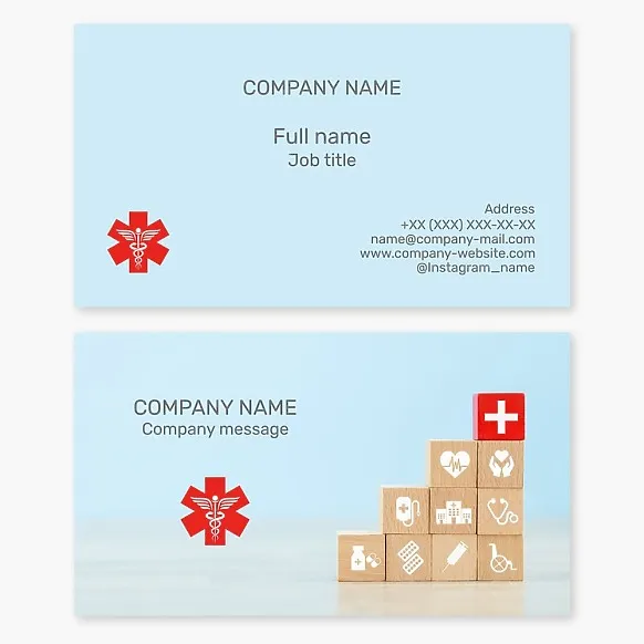 Business card template. "Star of Life" symbol. Emergency medical care.