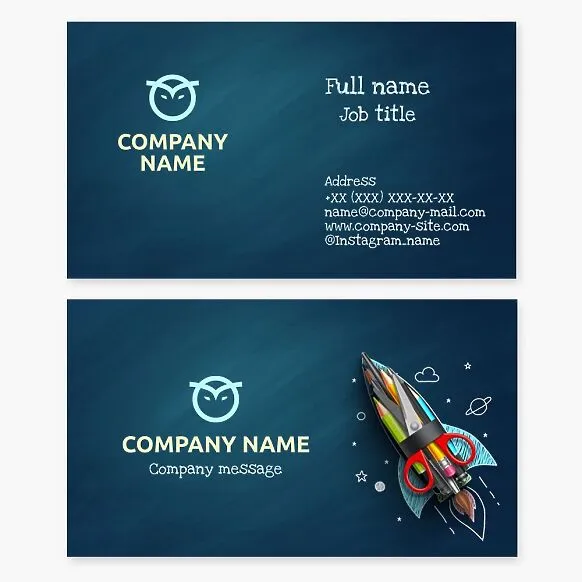 Business card template. Education. Owl. Private school. Teacher, tutor. Stationery store.
