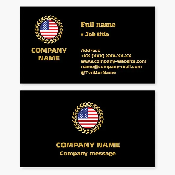 Business card template USA flag, wreath, laurel branch, patriotism