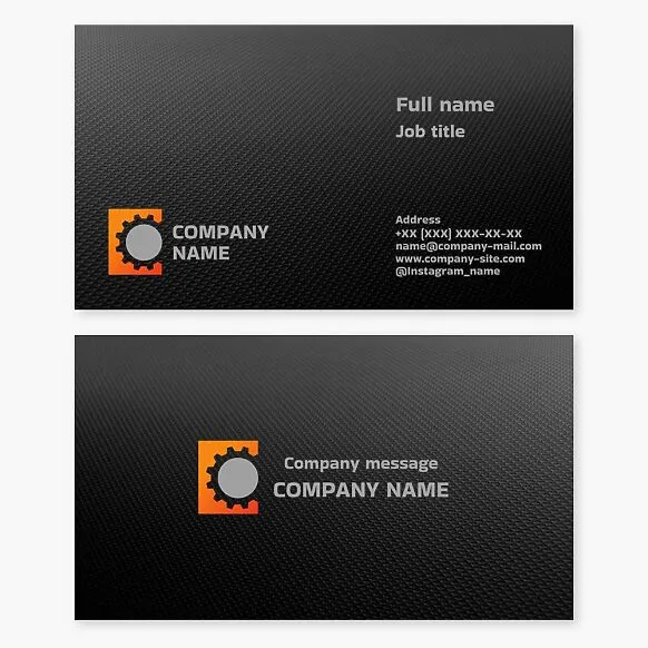 Business card template for a mechanical engineering manufacturing company.