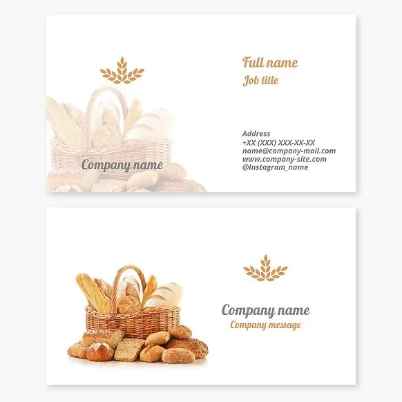 Bakery business card template. Wheat, bread, bun.