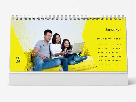 Desk Calendar Template: "Loving Family with a Daughter on a Yellow Sofa"