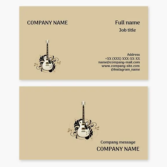 Guitar business card template. Music. Guitarist. Music store. Guitar lessons. Music band.