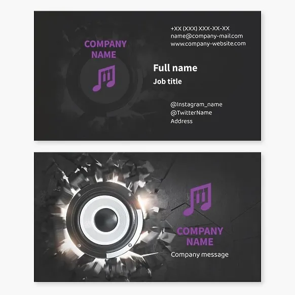 Business card template Music, notes, keys, rock, speaker