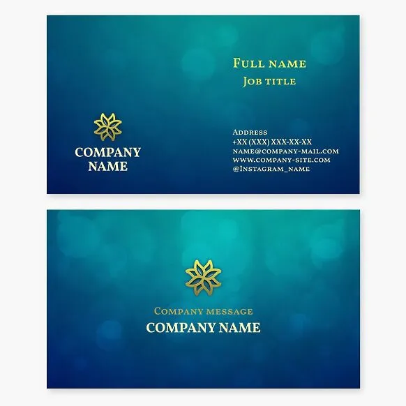 Abstract Flower Logo | Blue and Green Business Card Template with Bokeh Effect