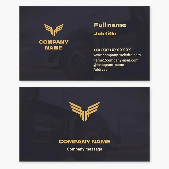 Business card template Truck, cargo transportation, wings