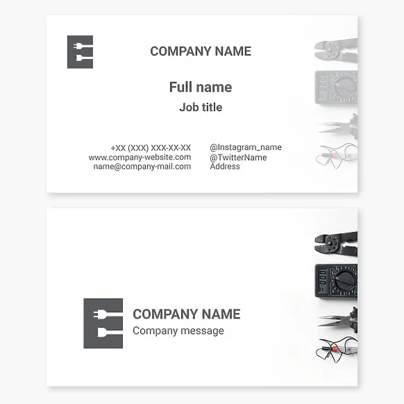 Business card template Electricity, electrician, electrician tools, Letter E