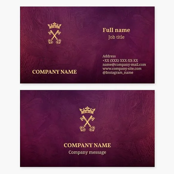 Keys and Crown Logo | Real Estate | Purple Brush Texture Business Card Template