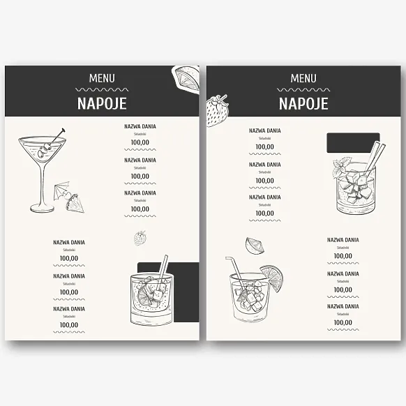 Szablon menu koktajlowego