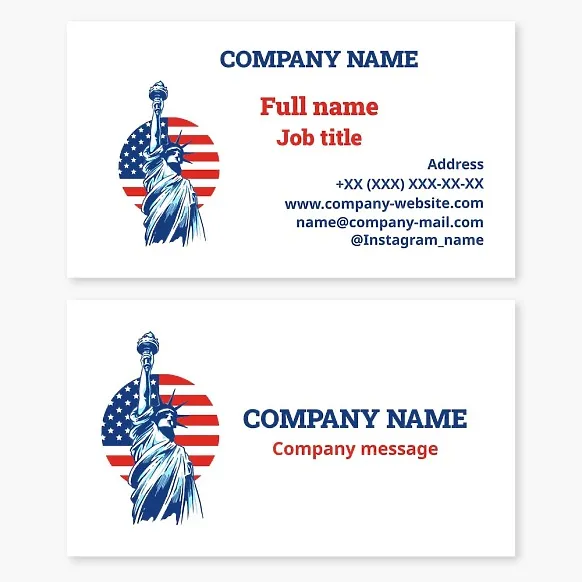 USA, Statue of Liberty, US flag, patriotism. Business card template