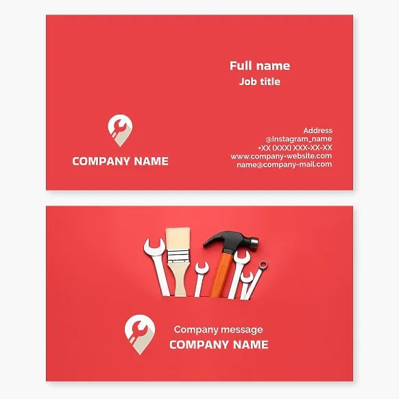 Business card template for a hardware store. Construction and repair tools.