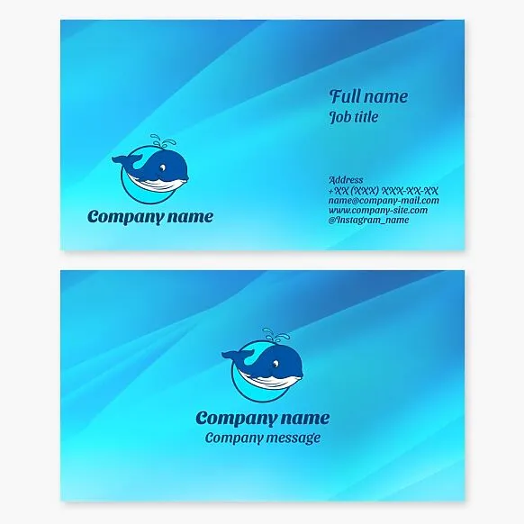 Business card template "Whale." Children's water park. Beach goods and services. Letter O.