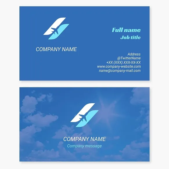 Business card template: air ticket office, travel agency.