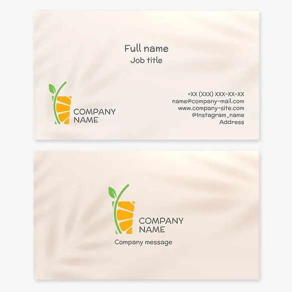 Business card template. Vitamin bar. Citrus fruits, glass with a straw. Natural juices.