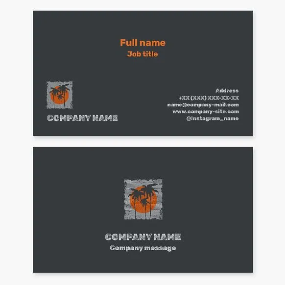 Business card template with the "Palm Tree and Sunset/Sunrise" logo. Abstract.