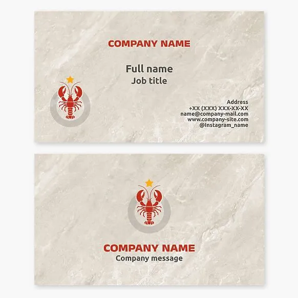 Business card template with the Lobster Star logo. Restaurant. Seafood company brand. Letter O.