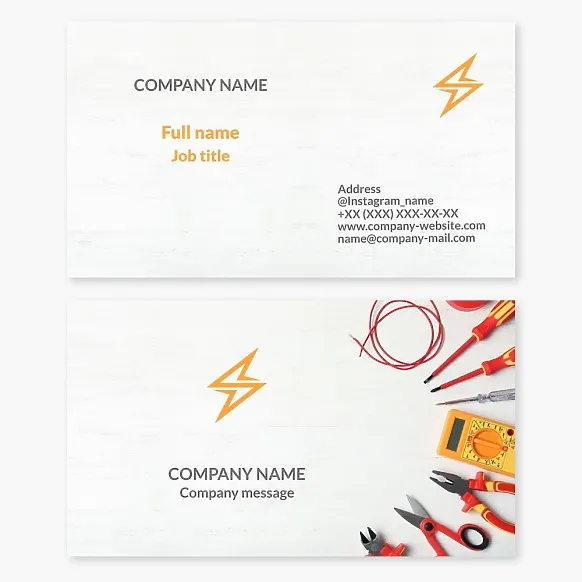 Business card template. Electrician, electrical equipment, electrical installation work.