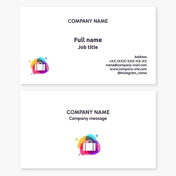 Business card template with a colorful suitcase logo. Bag and suitcase store. Travel agency.