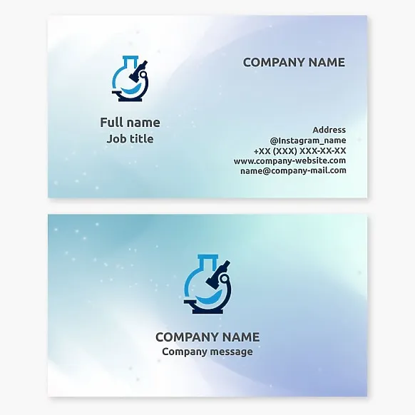 Business card template for chemistry and natural science research. Laboratory analysis. Private teacher, chemistry tutor.