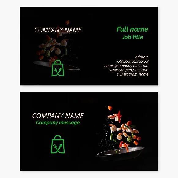 Restaurant business card template. Food to go.