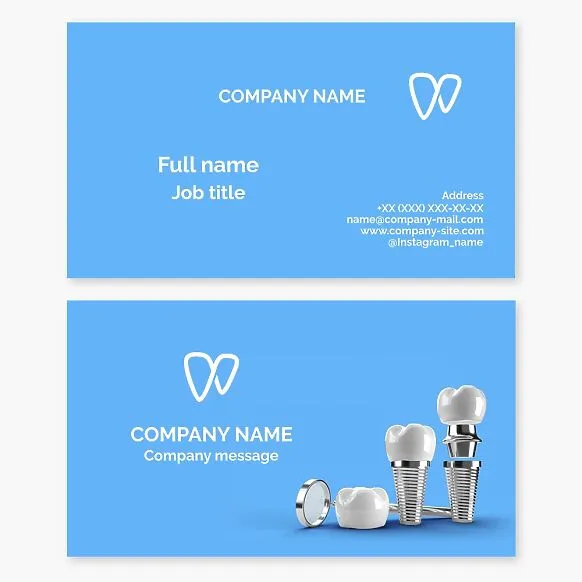 Dentist business card template. Dental implants. Letter N, H.