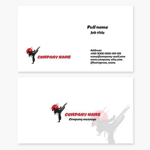 Japanese martial arts business card template. Japanese flag, karateka.
