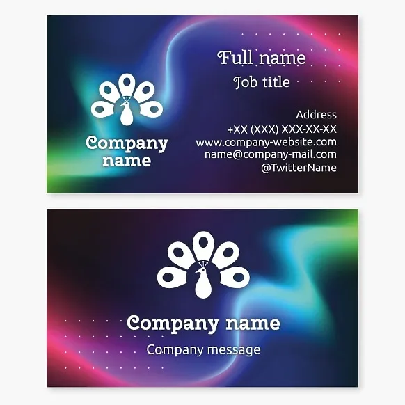 Peacock, art gallery, fine arts. Business card template