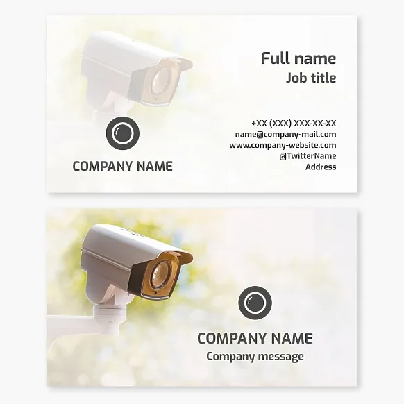 Business card template CCTV, video camera, Letter O