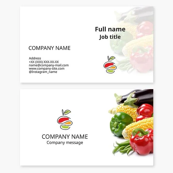 Business card template. Vegetable shop. Vegetables, fruits.