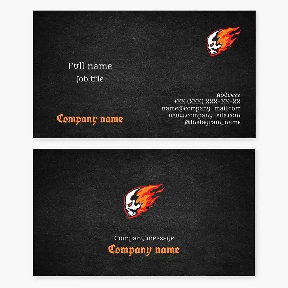 Skull and Flames business card template. Abstract. Tattoo parlor.