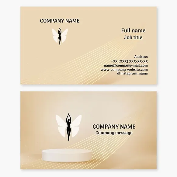 Business card template. Butterfly woman. Fitness, Pilates, yoga, beauty salon.