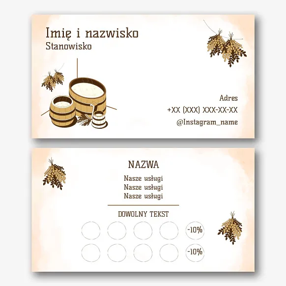 Szablon wizytówki do łaźni, saun