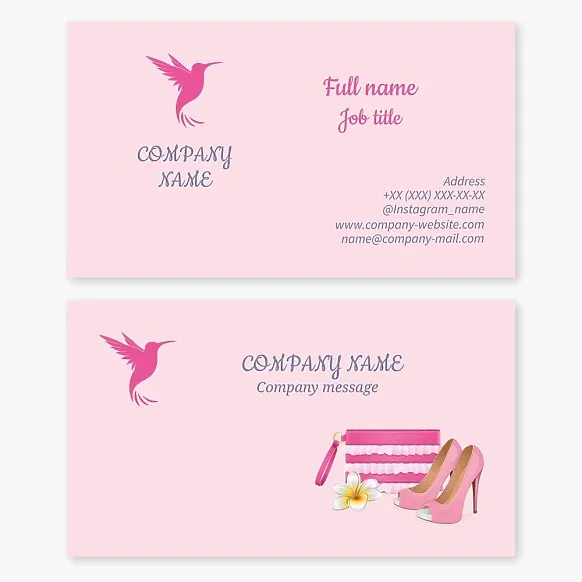 Business card template Hummingbird, women's products, shoes, bags