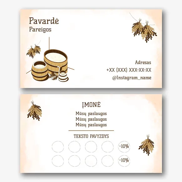 Šabloninės vizitinės kortelės pirtims, saunoms
