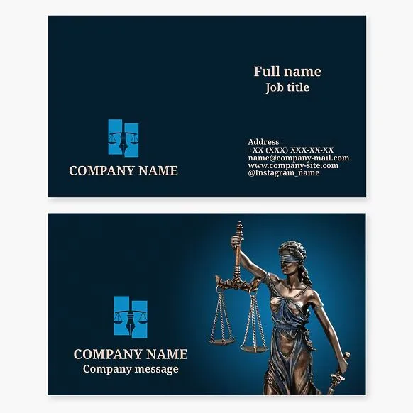 Notary firm business card template. Notary. Lady Justice.