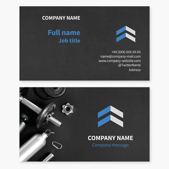 Fitness business card template, fitness tools, upward development