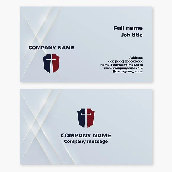 Business card template. Protection, strength, justice, and security. Law firm, security agency, or financial company offering reliable asset protection or legal support.