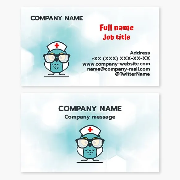 Business card template in cartoon childish style Medicine, nurse