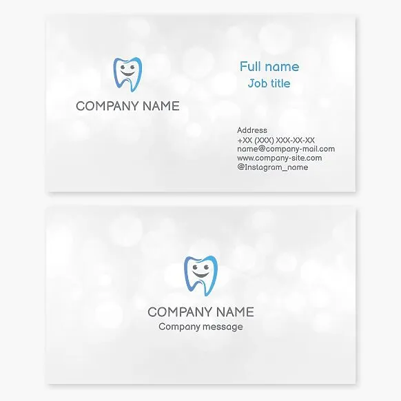 Dentist business card template. Pediatric dentist. Cartoon-style tooth.