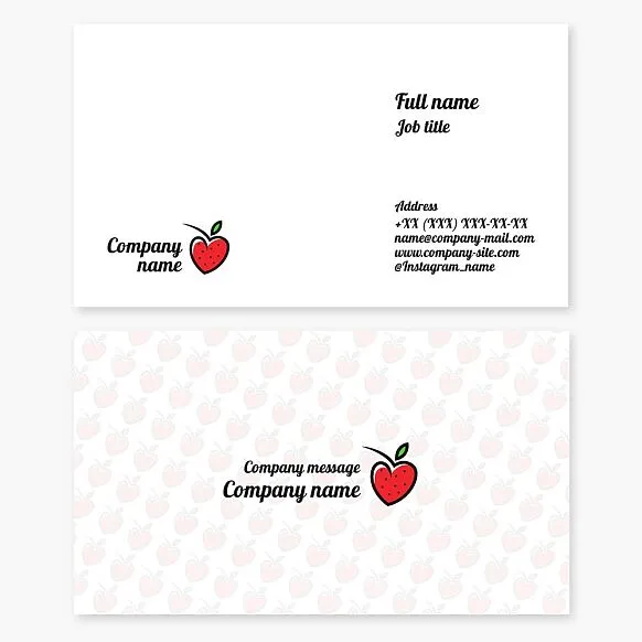 Business card template on strawberry theme. Strawberry heart. Growing and supplying berries.