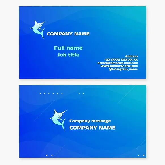 Business card template. A marlin leaping out of the water. Symbol of strength, speed, fighting, and sea adventures. Sport fishing.