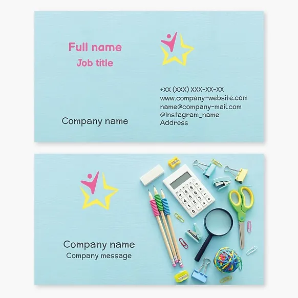 Business card template Private school, private lessons, office supplies, child development, courses