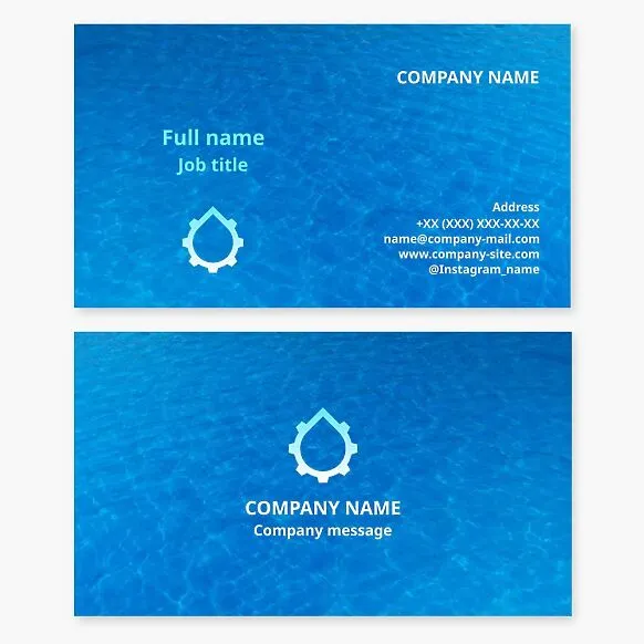 Business card template for a pool service. Pool construction, cleaning, and repair. Pool equipment.