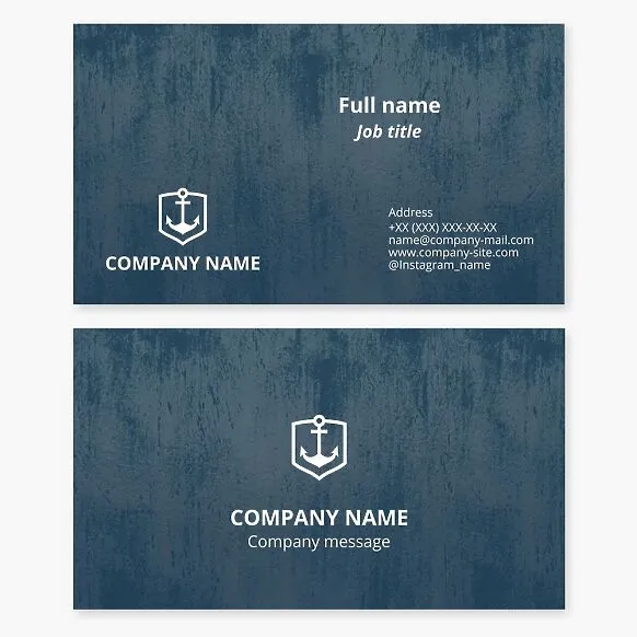 Business card template featuring the Anchor Shield logo. Ship manufacturing and repair. Seafaring and travel. Maritime training.