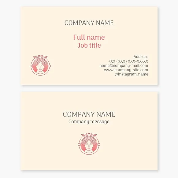 Business card template. Front view of a woman's face. Beauty. Beauty salon.