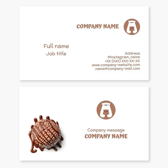 Ice cream shop business card template. Polar and brown bears.